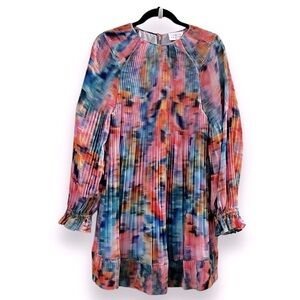 NEW Tanya Taylor Dress Mikayla Plisse Pleat Mini Babydoll Rainbow Easter Large